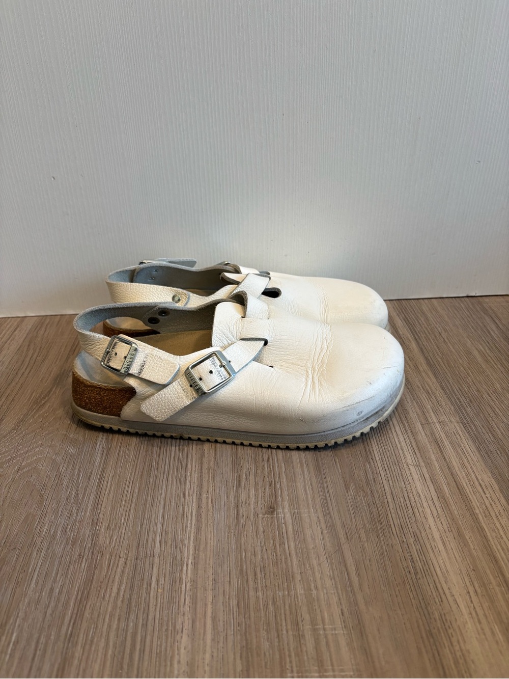 Birkenstock Tokio Súper Grip White Leather Back Strap Clogs 36 Women Size 5
